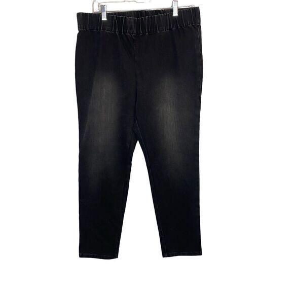 SOFT SURROUNDINGS Pull On Jeans Black‎ Denim Tapered Leg Elastic Waist Size PL - Picture 1 of 3